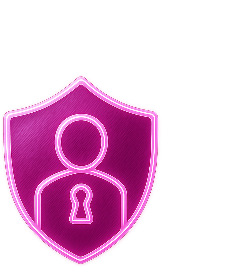 Purple 3D security shield icon with person silhouette and keyhole for SIM-based access
