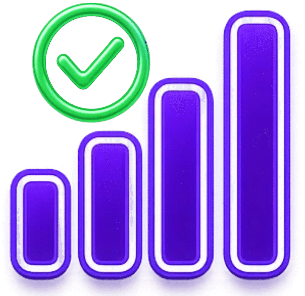 Full cellular signal bars with green checkmark icon representing excellent indoor connectivity